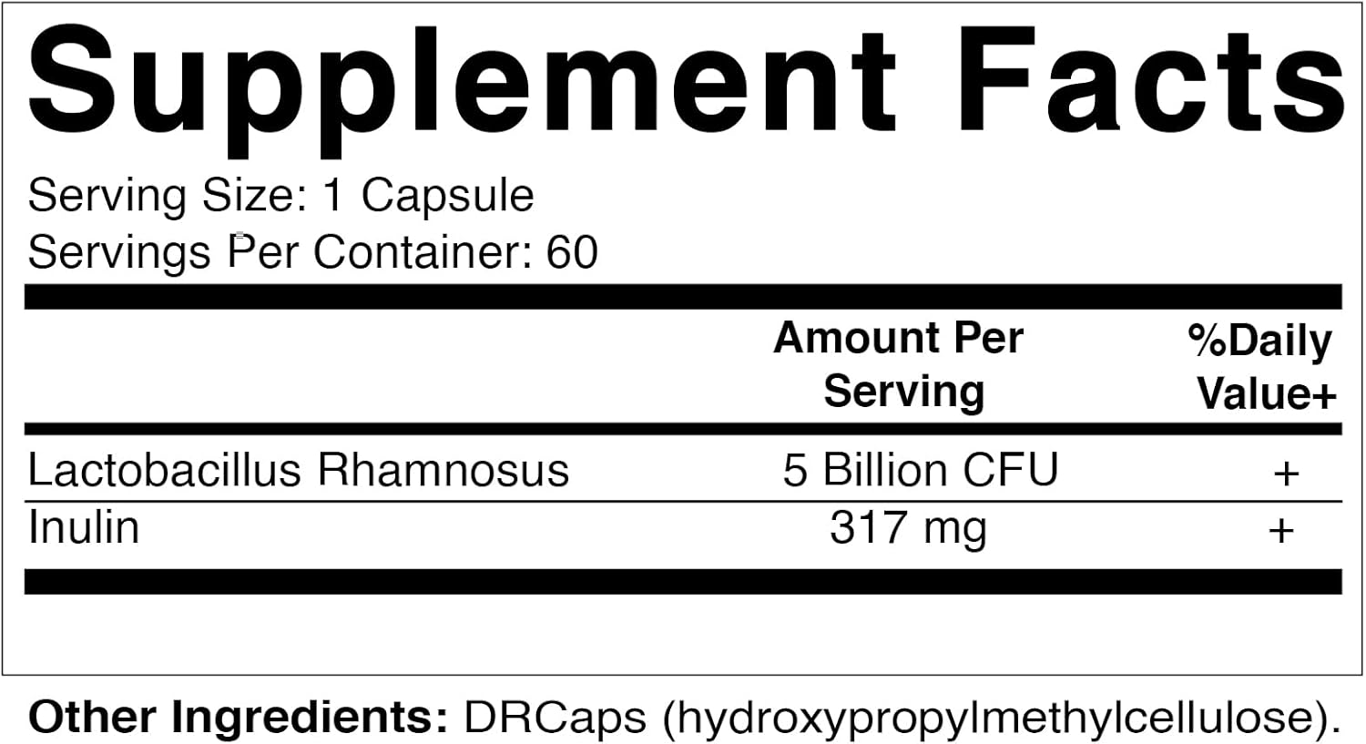 Vitamatic Lactobacillus Rhamnosus 5 Billion per DR Capsule (10 Billion Per 2 Capsules) - 60 Count - Advanced Digestive & Immune Support - Made with Prebiotic Inulin Fiber