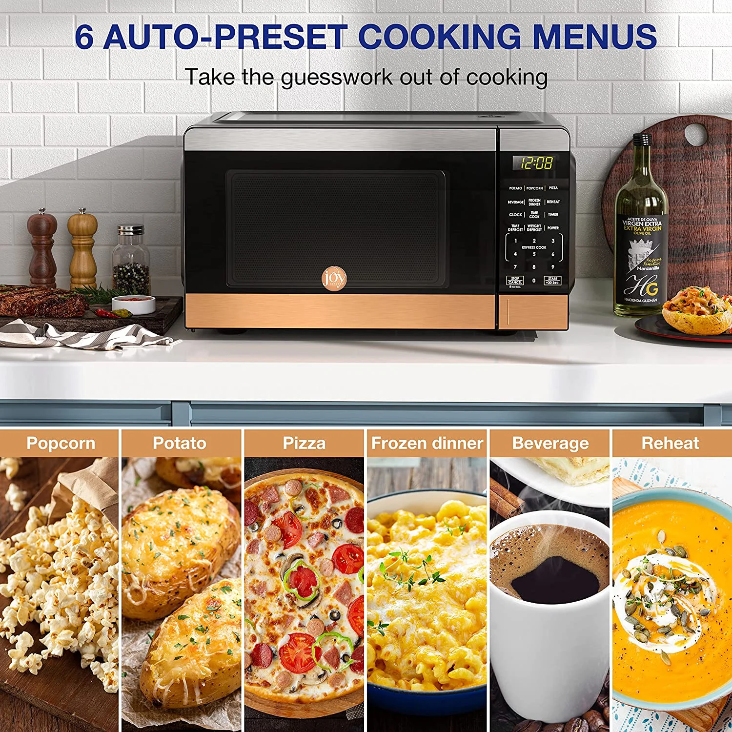 Excellent JOY Kitchen Compact Countertop Microwave Oven with LED Display  6 Auto-Preset Menus  Child Lock  Defrost & Express Cooking Features  Stainless Steel  0.7 Cu. Ft. 700W  Slive