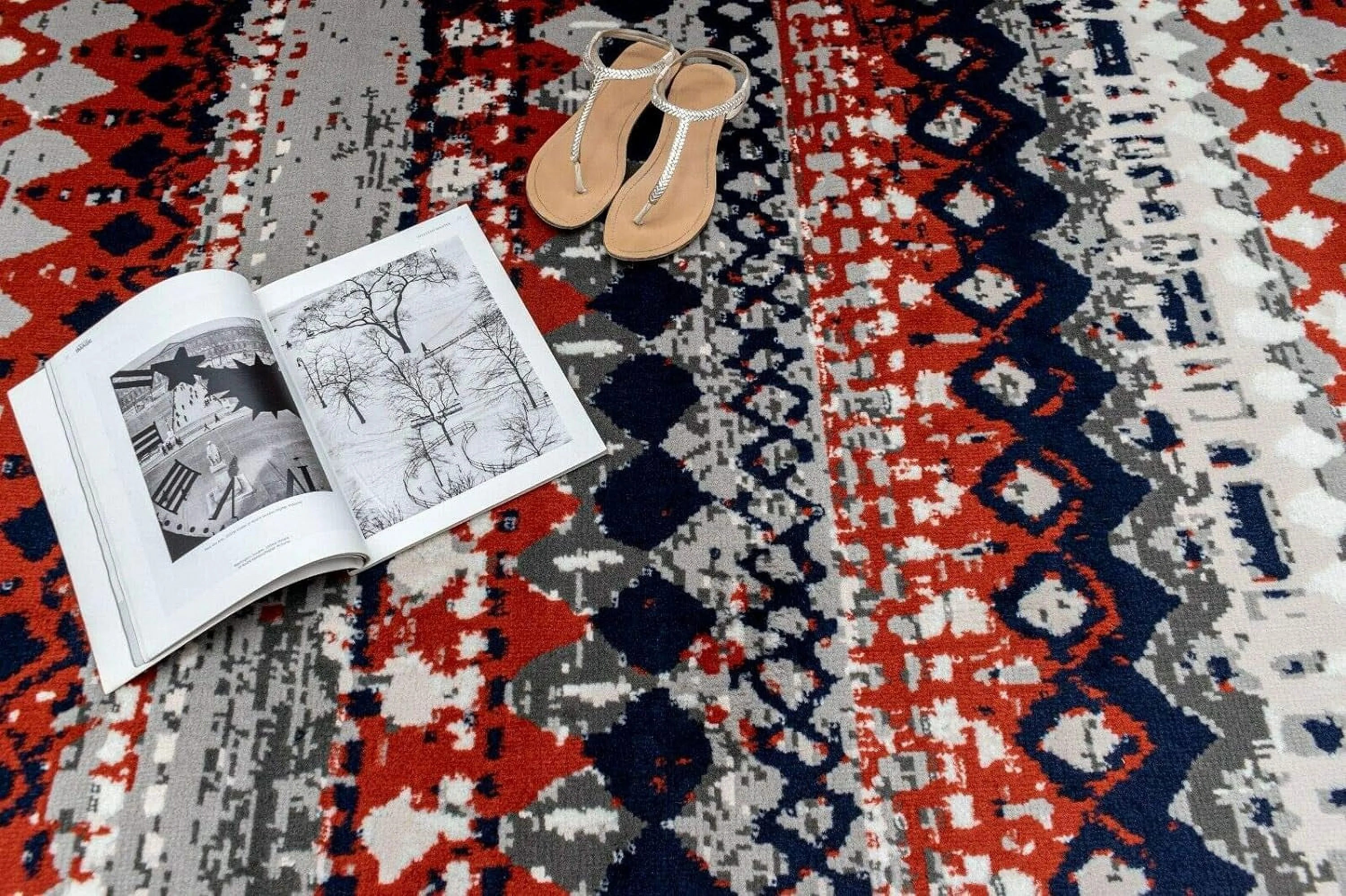 Geometric Pattern Runner Rug - 2 Ft. X 8 Ft, Light Grey, Rustic Theme Distressed Rug | Home Furnishings