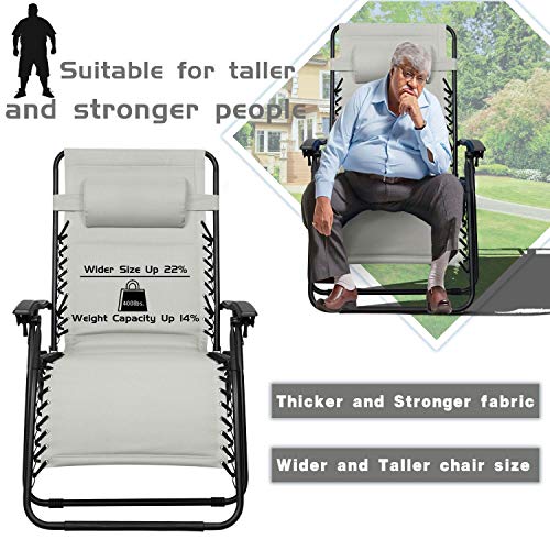 Greesum Zero Gravity Chairs Set of 2 Adjustable Steel Mesh Recliners Beach Deck Lawn Camping Patio Foldable Lounge Chair with Cup Holder Trays and Pillows,Brown