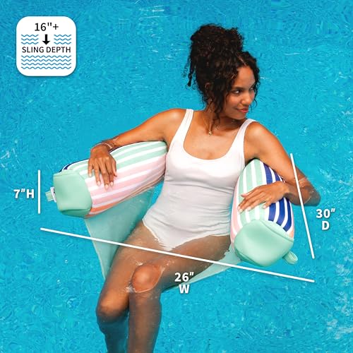 Big Joe Noodle Sling, No Inflation Needed, Pool Float with Armrests, Quick Draining Fabric, Cup Holder
