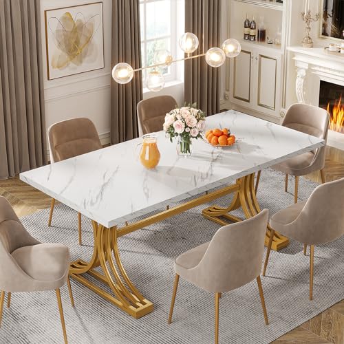 Tribesigns 63-Inch Rectangular Dining Table for 4 to 6, Kitchen Tables for Dining Room, Modern Dinner Table with Grey Table Top and Stylish Metal Legs (Only Table) (Grey+Black)