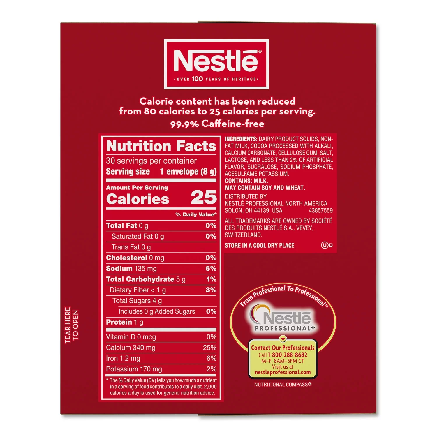 Nestlé No-Sugar-Added Hot Cocoa Mix Envelopes, Rich Chocolate, 0.28 oz Packet, 30/Box