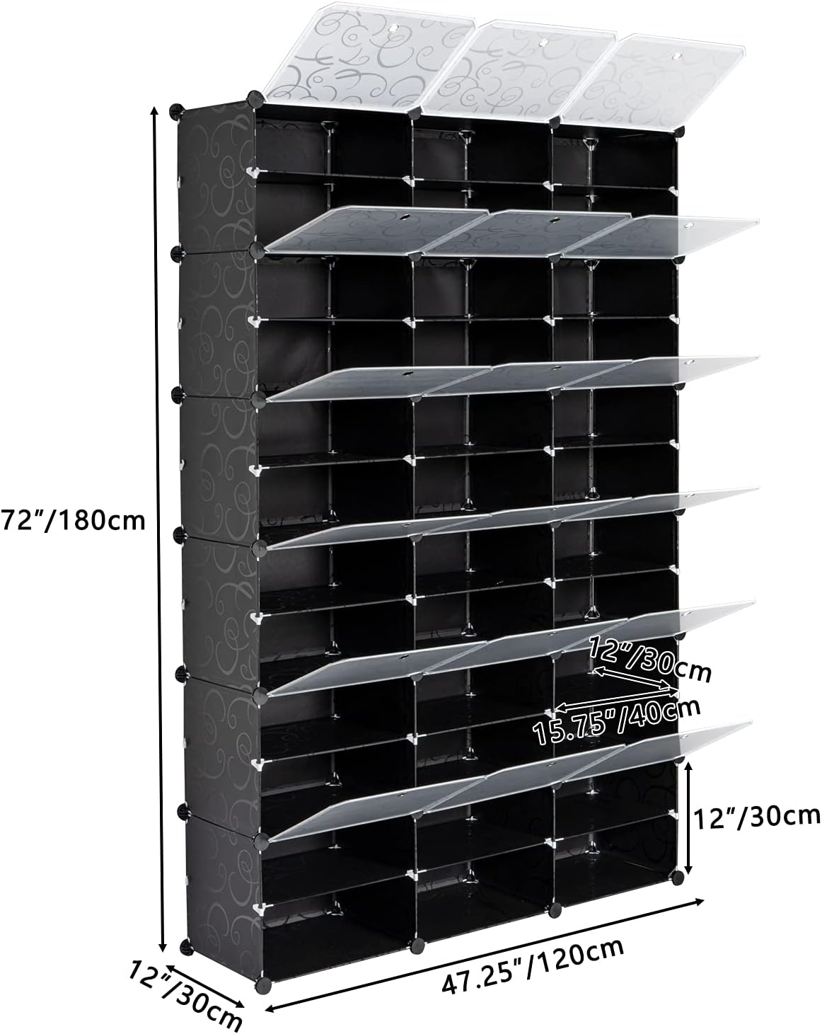 12-Tier Portable 72 Pair Shoe Rack Organizer 36 Grids Tower Shelf Storage Cabinet Stand Expandable for Heels, Boots, Slippers, Black
