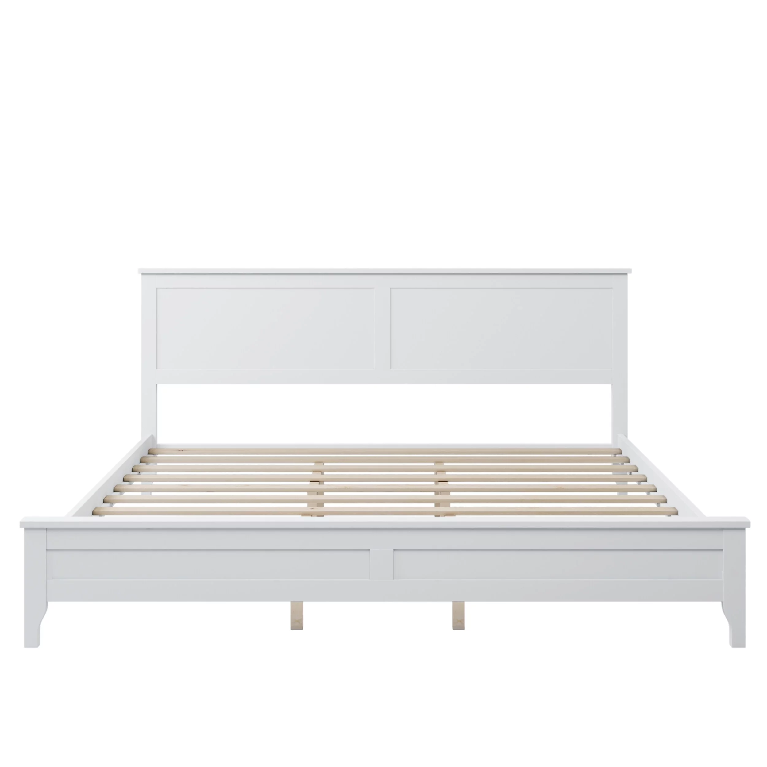 Pine Wood Platform Bed Frame with Headboard, Solid Wood Slats Support White - King