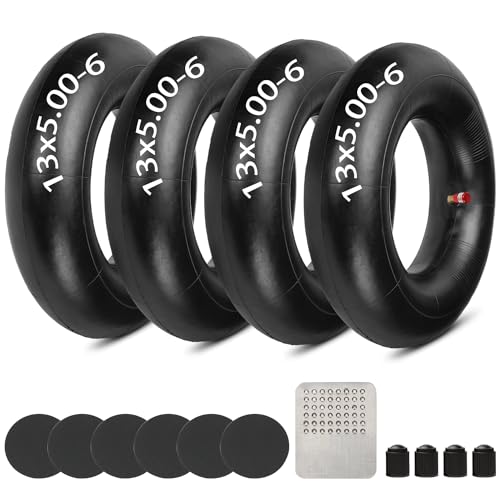 GREHUA 4 Pack 13x5.00-6 Tire Tube Fit for Wagons Lawn Mowers Tractor Hand Trucks Yard Equipment, Heavy Duty 4.00-6 Tire Tube Kit Replacement for Razor Dirt Quad (Versions 1-18) SK100 Go Kart ATV