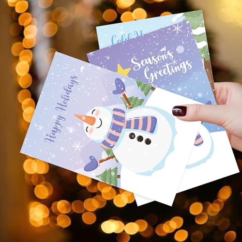 SuperShunhu 24 Cute Snowman Christmas Cards Set, Holiday Season Greeting Cards Pack with Envelopes, 4x6 Inch, Boxed Christmas Holiday Cards