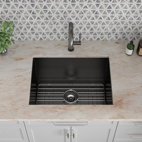 Kichae 12“ Deep Laundry Sink Undermount - 24 Inch Black Undermount Utility Sink Stainless Steel Single Bowl Under Counter Handmade Laundry Utility Room Basin