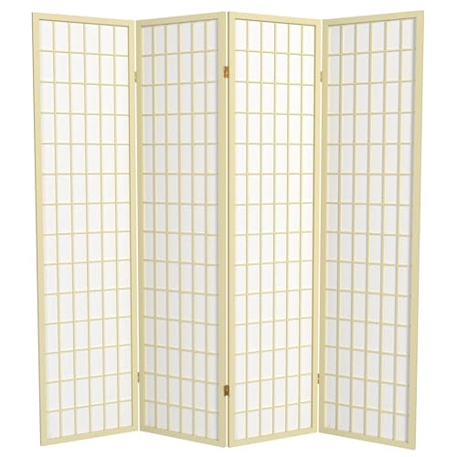 Red Lantern 6 ft. Tall Window Pane Shoji Screen-Natural-4 Panels Room Divider