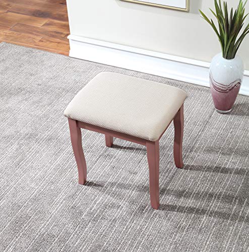 Roundhill Furniture Sanlo Wooden Vanity | Make Up Table and Stool Set | White