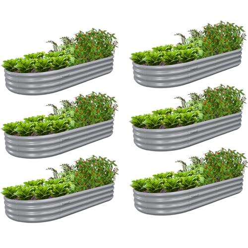 8 Pack 6x3x1FT Galvanized Raised Garden Bed Kit Oval Metal Ground Planter Box Outdoor Bottomless Planter Raised Beds for Vegetables Flowers Herbs Fruits, Gray