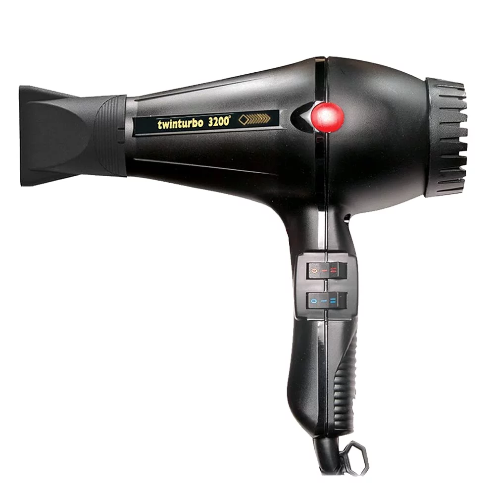 Bundle 2: (1) Turbo Power Twin Turbo 3200 Hair Dryer Black and (1) Tangle Stop Cord Detangler Black..