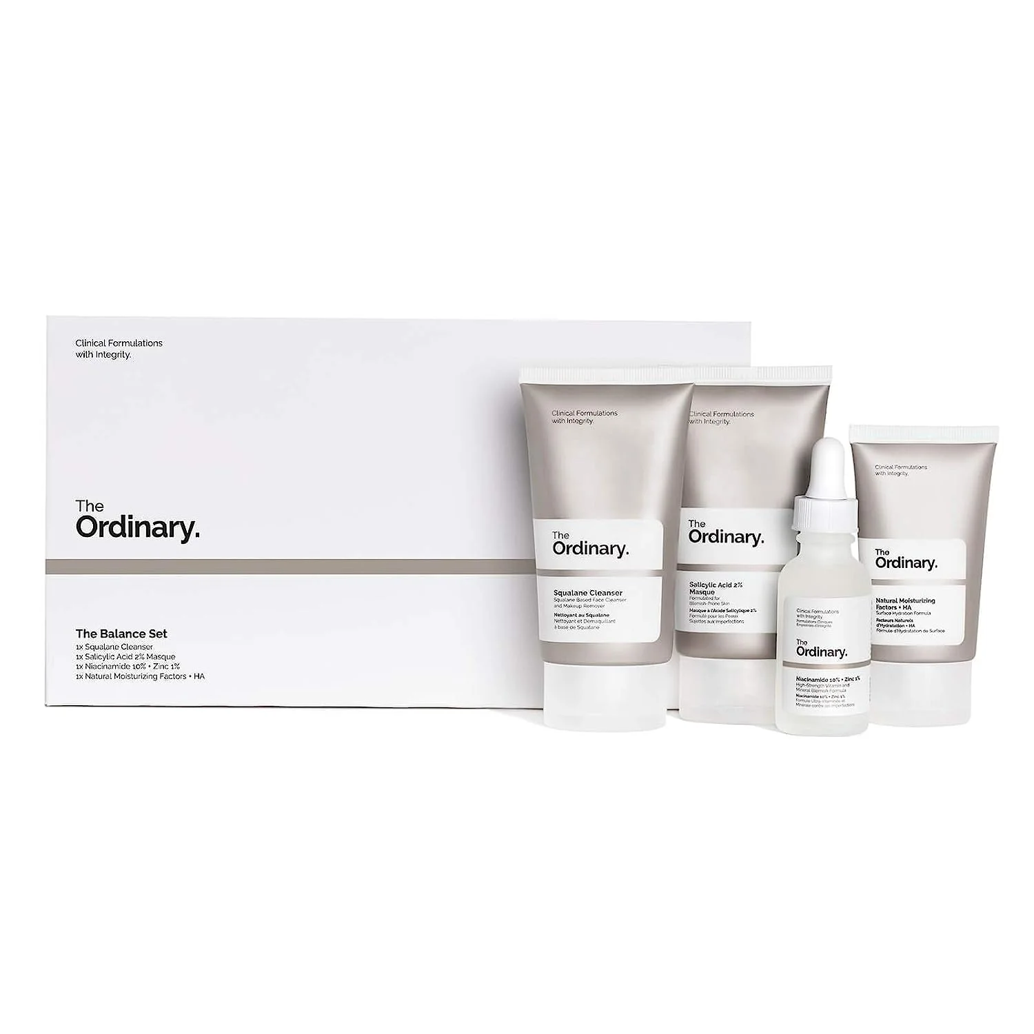 The Balance Set (4 Pcs: Squalance Cleanser + Salicylic Acid 2% Masque + Niacinamide 10% + Zinc 1% + Natural Moisturizing Factors + HA)