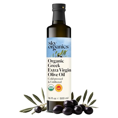 Sky Organics - Organic Extra Virgin Olive Oil, 16 fl oz - Cold Pressed & Unfiltered - Bright, Fresh, Authentic Flavor - Sourced from Farmers in Greece - 100% Pure - Kosher - Natural, Vegan, & Soy Free