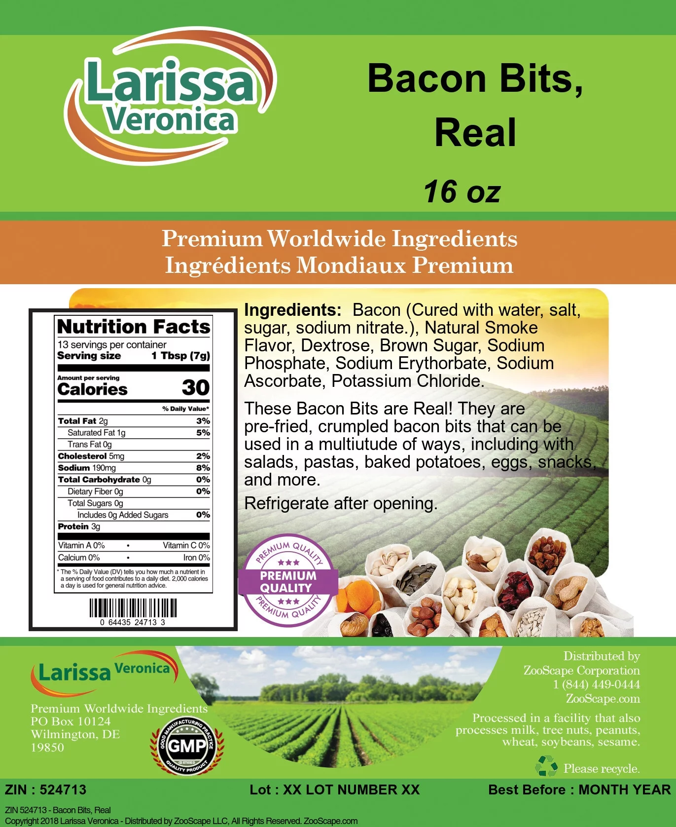 Larissa Veronica Bacon Bits, Real, (16 oz, 3-Pack, Zin: 524713)