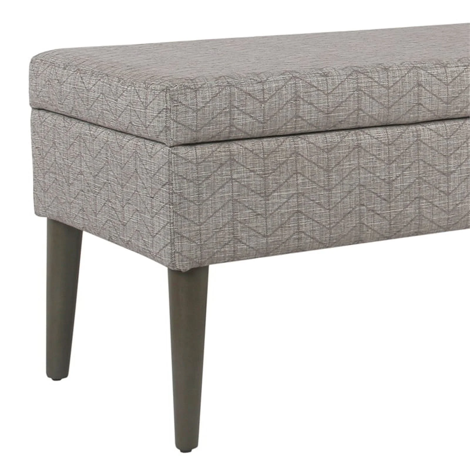 Benzara Chevron Patterned Fabric Upholstered Wooden Bench with Lift Top Storage, Gray