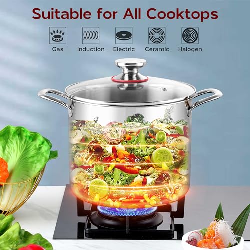 18/10 Stainless Steel Stock Pot 8 Quart Cooking Pot with Lid Tri-Ply Induction Pot