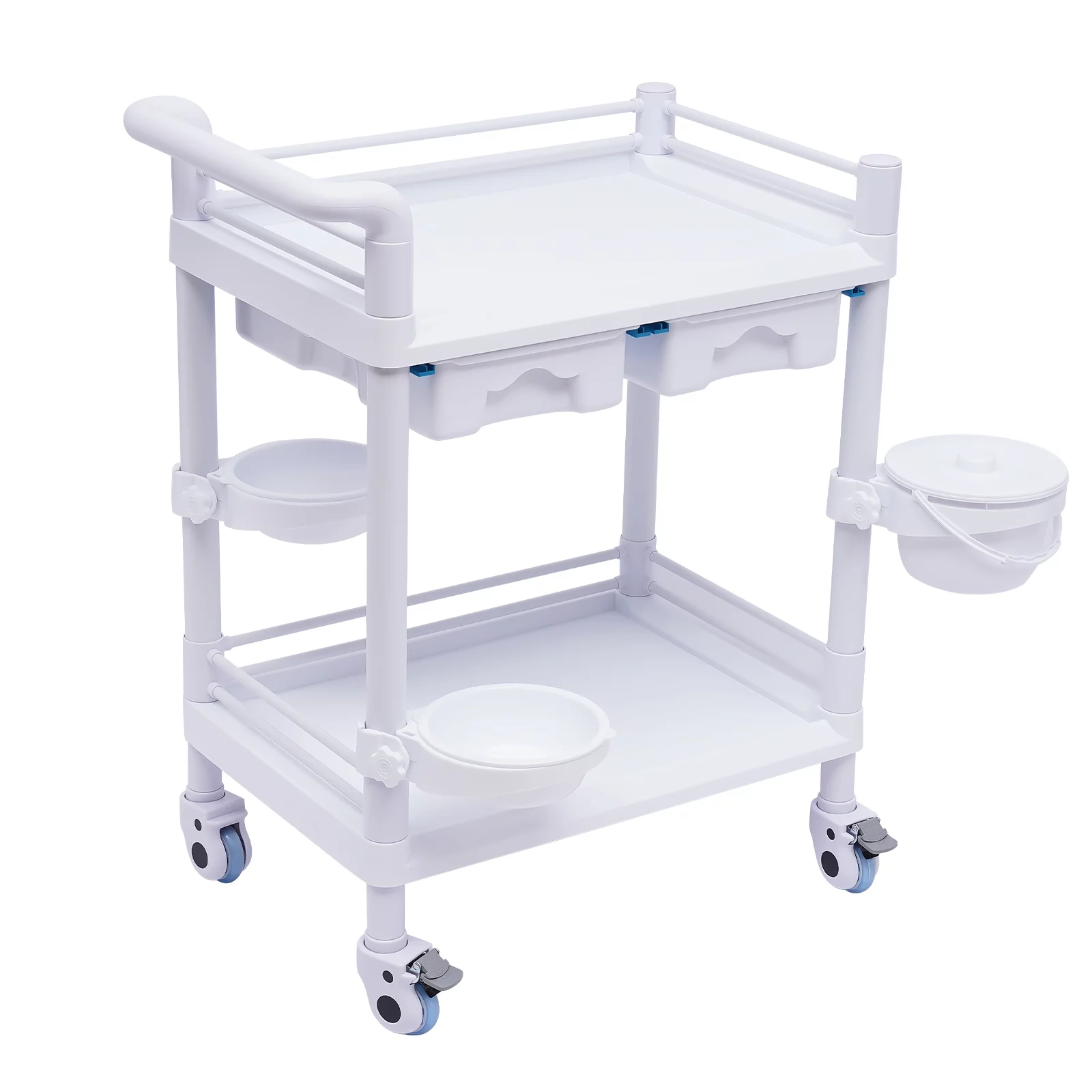 Aiqidi 2 Tier Utility Cart Salon Spa Beauty Trolley Cart Heavy Duty Mobile Rolling Medical Trolley Dental Lab Serving Cart White