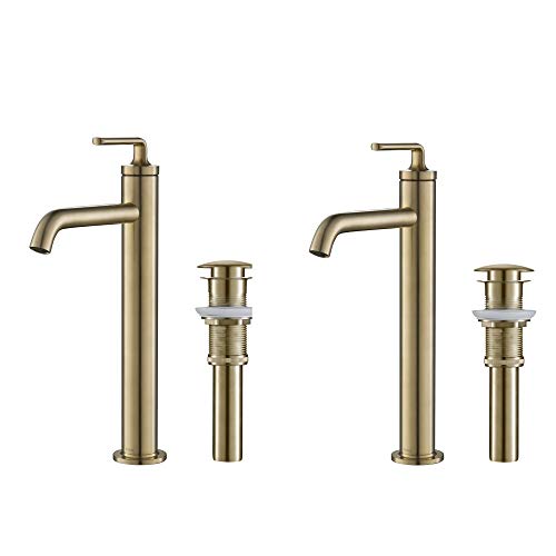 KRAUS Ramus Single Handle Vessel Sink Bathroom Faucet with Pop-Up Drain in Brushed Gold, KVF-1220BG