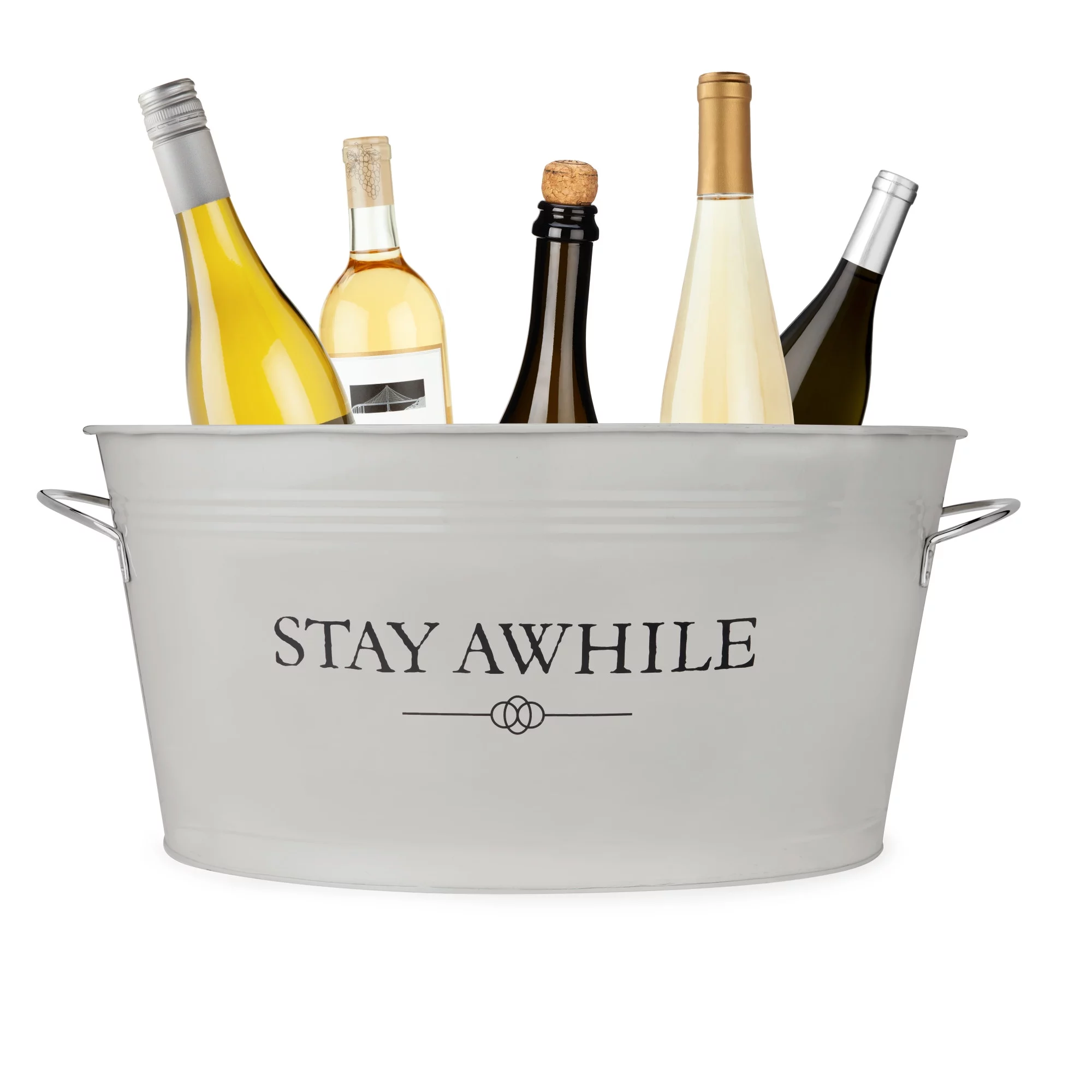 Twine Stay Awhile White Painted Galvanized Ice Bucket and Metal Tub