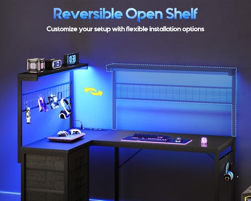 MOTPK L Shaped Gaming Desk with Shelf & 4 Drawers, 43