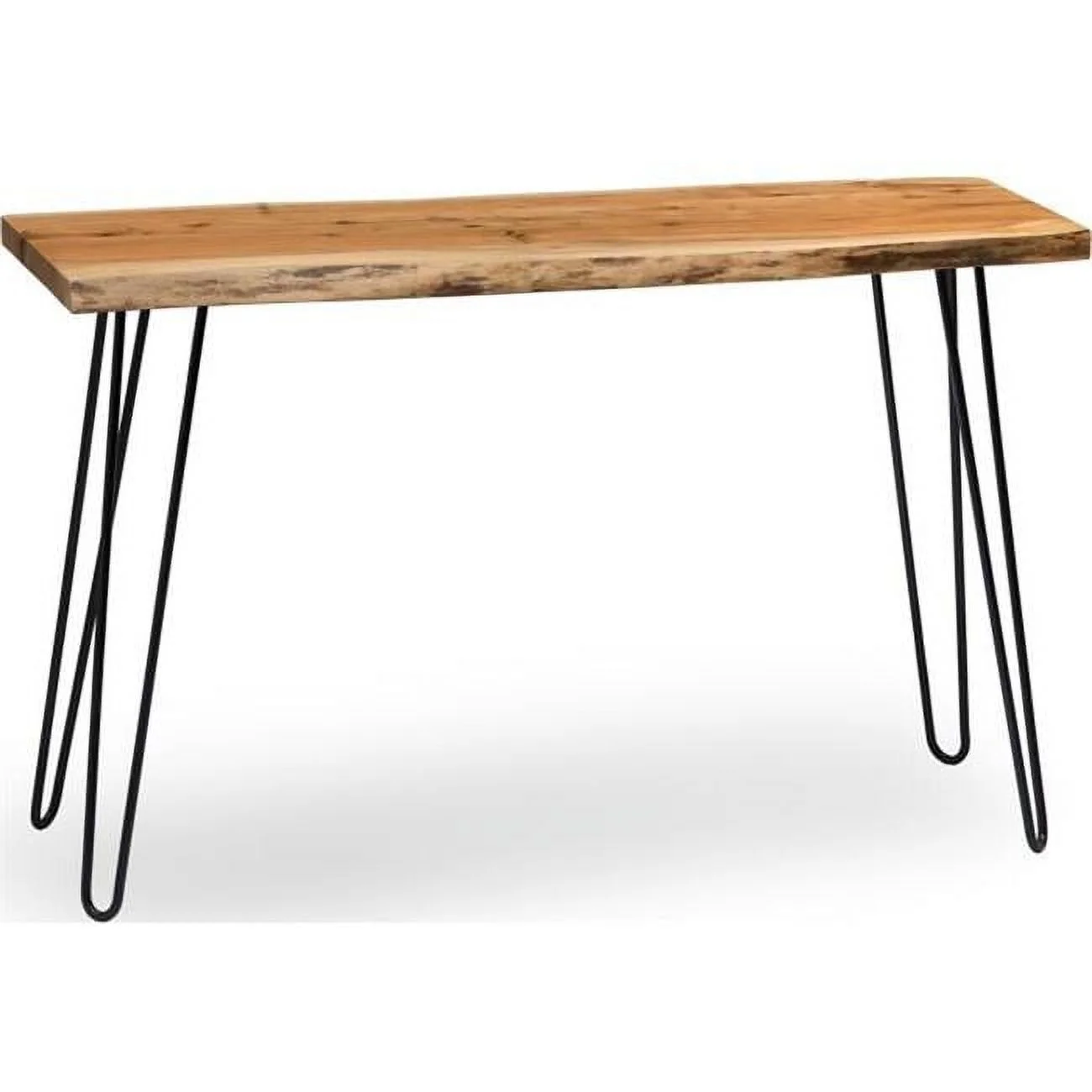 48 in. Hairpin Natural Live Edge Wood with Metal Media Console Table, Natural