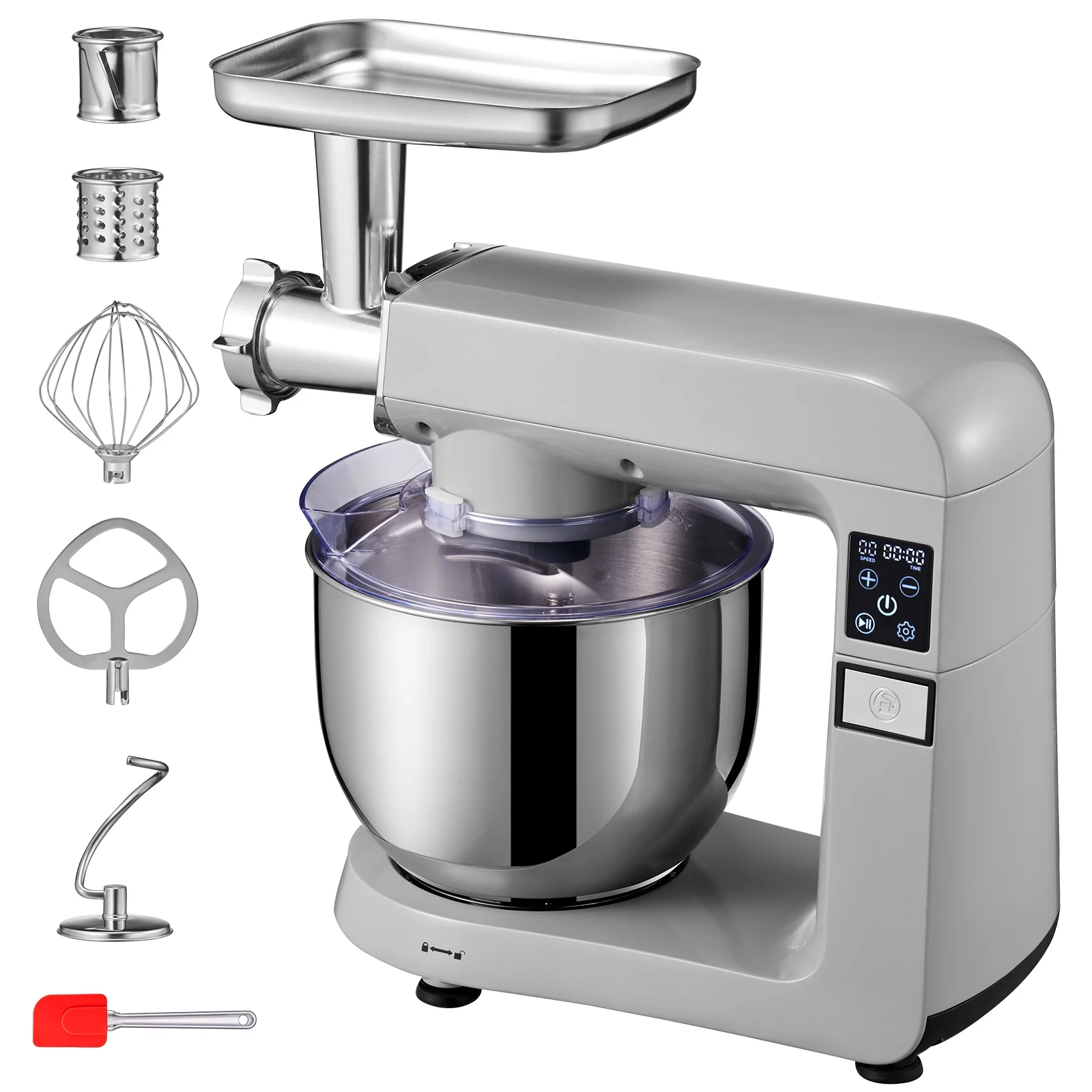 SKYSHALO Stand Mixer Tilt Head Dough Mixer with Grinder Filler Slicer 7L 450W 6 Speed