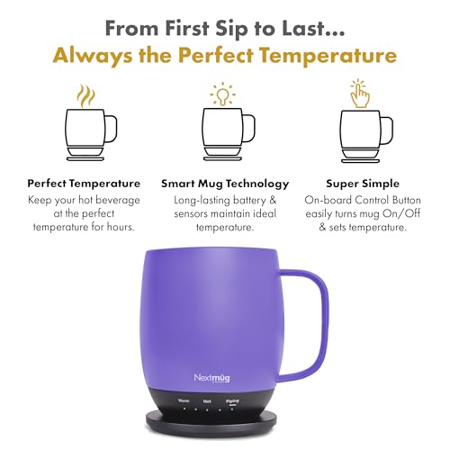Nextmug - Temperature-Controlled, Self-Heating Coffee Mug (Burgundy - 14 oz.)