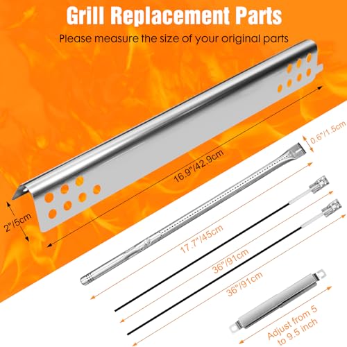Grill Replacement Parts for Charbroil Performance 2 Burner 463625217 463625219 463673519 463673019, G470-5200-W1 Burner, G470-0004-W1A Heat Plate, Crossover Tube for 300 Cabinet Liquid Propane