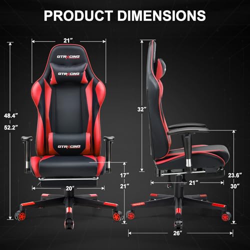 GTRACING Gaming Chair with Footrest, Ergonomic Computer Game Desk Chair, Recline Gaming Chair Seat Height Adjustment, Swivel Rocker with Headrest and Lumbar (Blue)