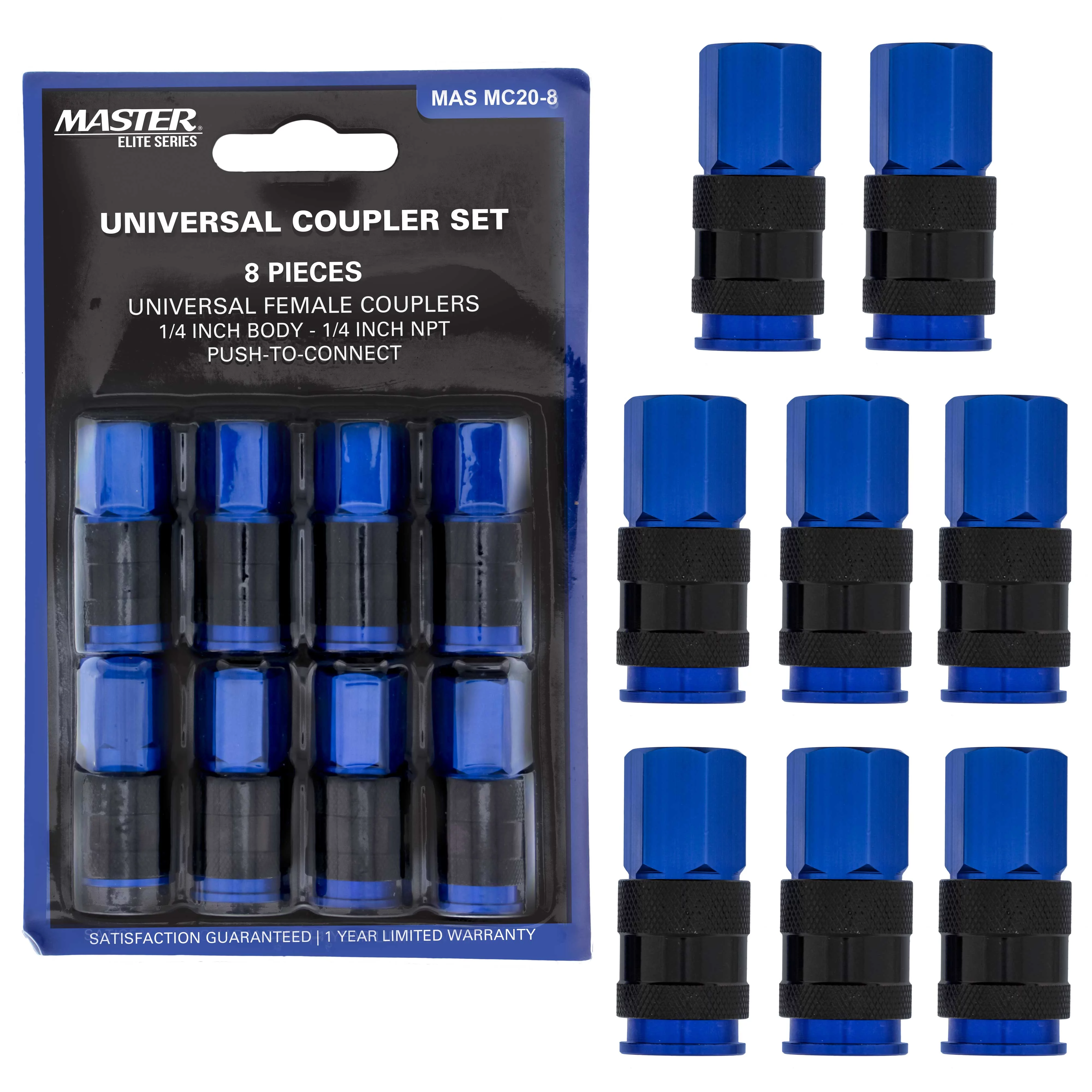Master Elite Series 8 Piece Universal Air Hose Quick Push Connect Coupler Set with 1/4\