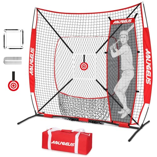 6'X6' Baseball Softball Practice Net,Pitching Net,Batting Net,with Dummy Batter,Bonus Strike Zone Target and Bow Frame,for Hitting,Pitching,Catching