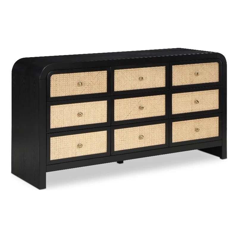 Meridian Furniture Siena Black Ash Wood and Natural Cane Dresser