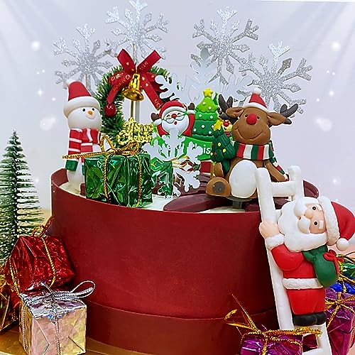 32 PCS Christmas Cake Topper Merry Christmas Cake Decor Sleigh Reindeer Cake Toppers Snowman cupcake Decoration