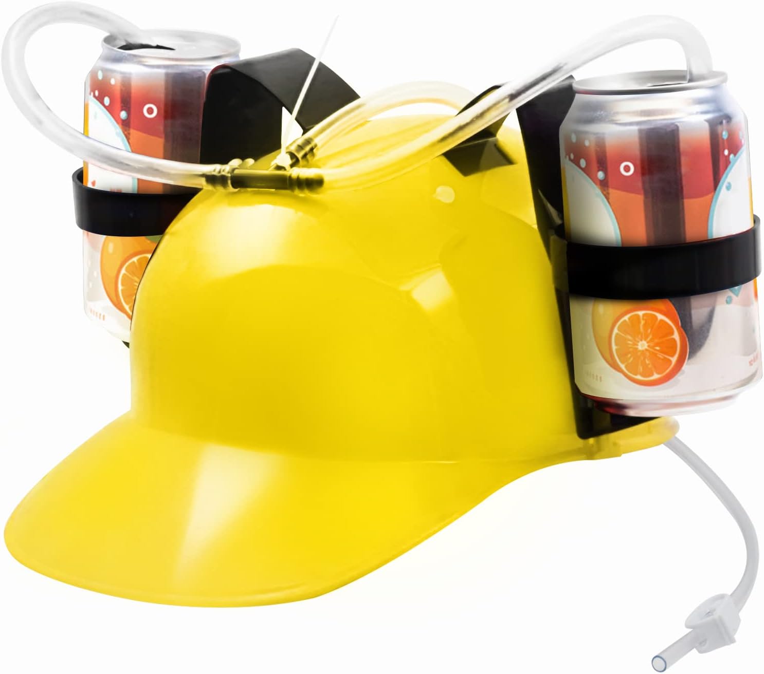 Novelty Place Drinking Helmet - Adjustable Can Holder Cap Drinker Favor Hat - Straw for Beer Soda - Party Fun Beverage Gadgets(Yellow)