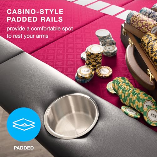 Brybelly 10-Person Foldable Poker Table with Suited Speed Cloth and Jumbo Stainless Steel Cupholders (Red, 84 Inch)
