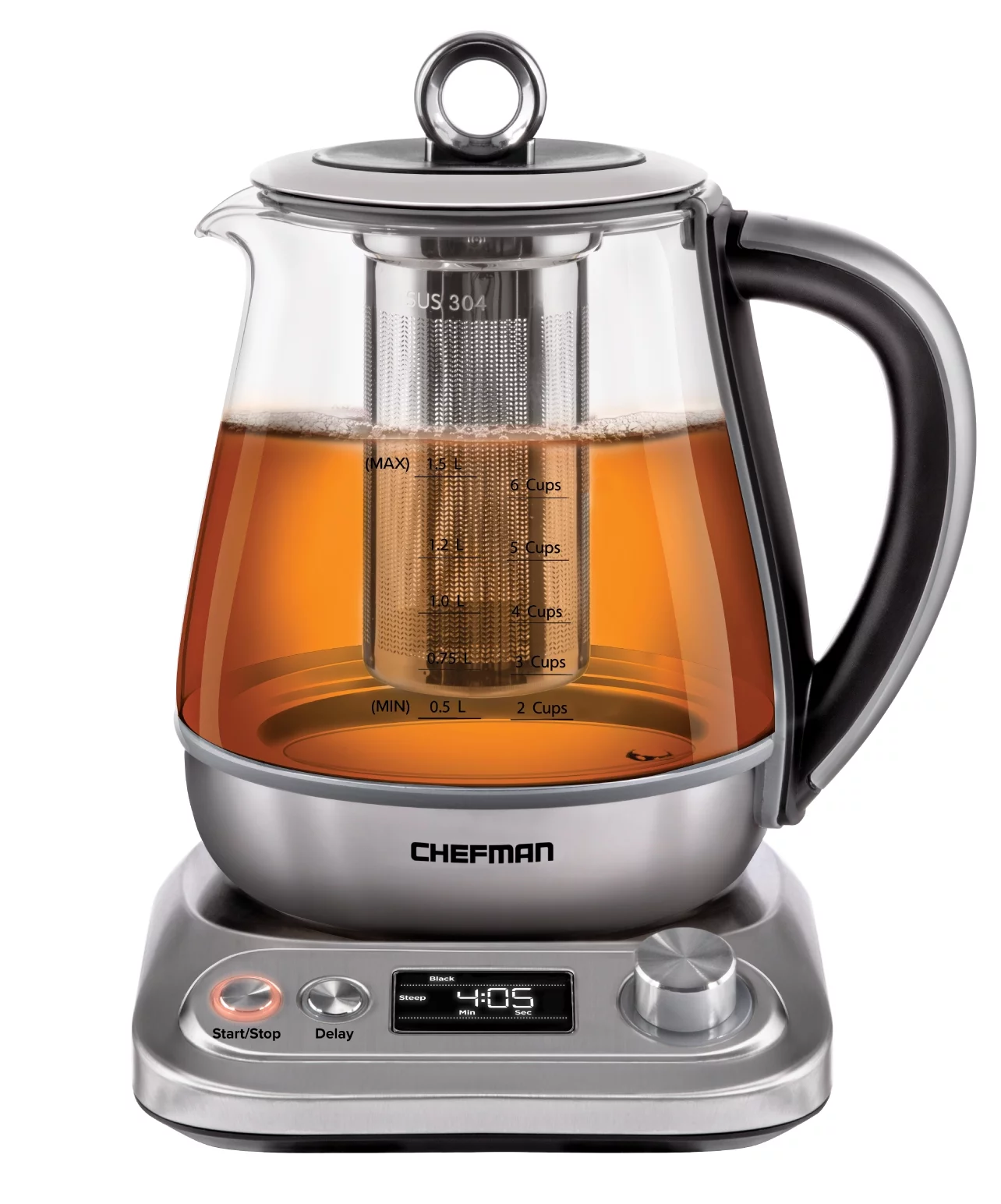 Chefman Digital Programmable Glass Electric Kettle, Stainless Steel, 1.5 Liter