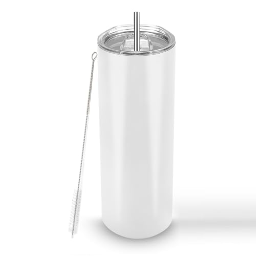 Joyclub Sublimation Tumblers Blanks 20 oz 10 Pack Skinny Straight Tumblers Bulk Stainless Steel Insulated Sublimation Cups with Lid and Straw, Gift Box