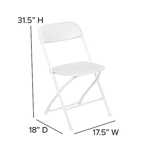 EMMA + OLIVER Set of 2 Plastic Folding Chairs - 650 LB Weight Capacity Lightweight Stackable Folding Chair in White