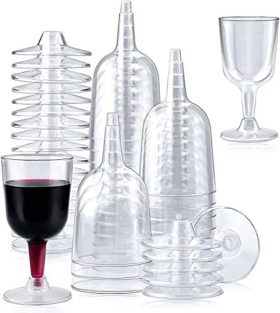 50Pcs Plastic Wine Glasses, 170ml Clear Wine Tasting Glasses Reusable Stemmed Party Wine Cups