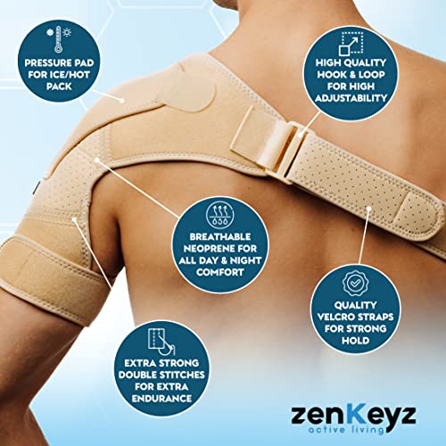 ZENKEYZ Shoulder Brace for Men & Women, Shoulder Immobilizer for Torn Rotator Cuff, Tendonitis, Dislocation, Pain, Neoprene Shoulder Compression Sleeve Wrap (Gray, Small/Medium)
