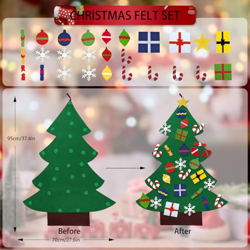 DIY Felt Christmas Tree Set, 3.2 Ft Felt Christmas Tree with 38 Ornaments for Toddlers Kids, Hanging Ornaments DIY Tree Set Xmas Decorations, Montessori Xmas Tree for Toddlers