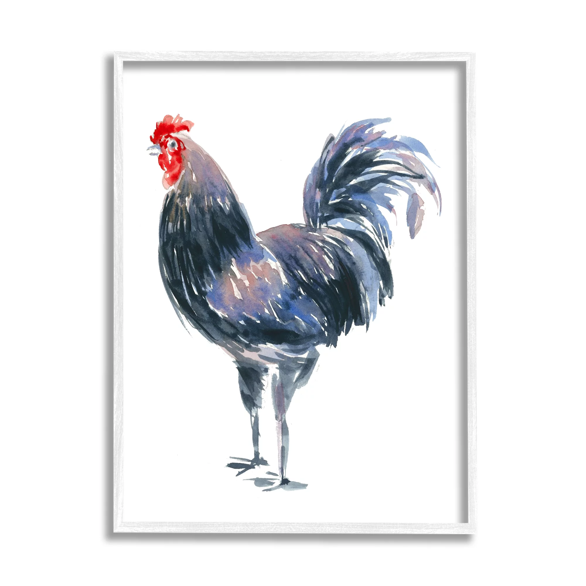 Stupell Industries Rooster Portrait on White Animals & Insects Painting White Framed Art Print Wall Art, 16 x 20