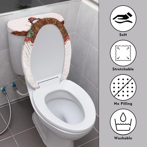 Christmas Bow Bell Toilet Tank Lid Cover and Toilet Seat Lid Cover 2 Pcs Set Toilets Covers with Elastic Cloth Fits Most Toilets Tanks & Lids