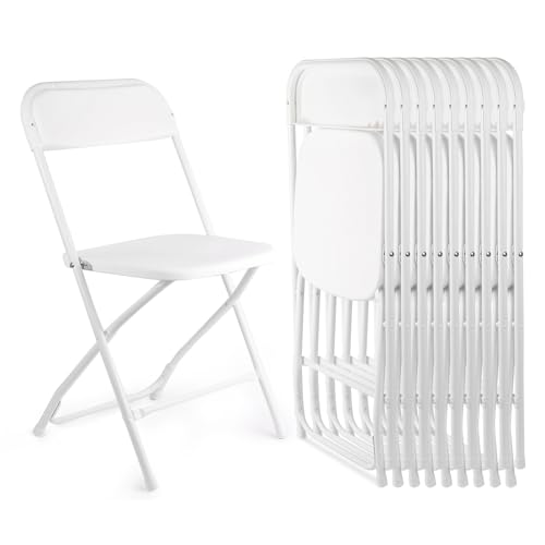 10 Pack White Folding Chairs, Portable Stackable Commercial Foldable Chair, Indoor Outdoor Plastic Folding Chair for Events/Office/Home/Wedding/Party, 400lbs Capacity