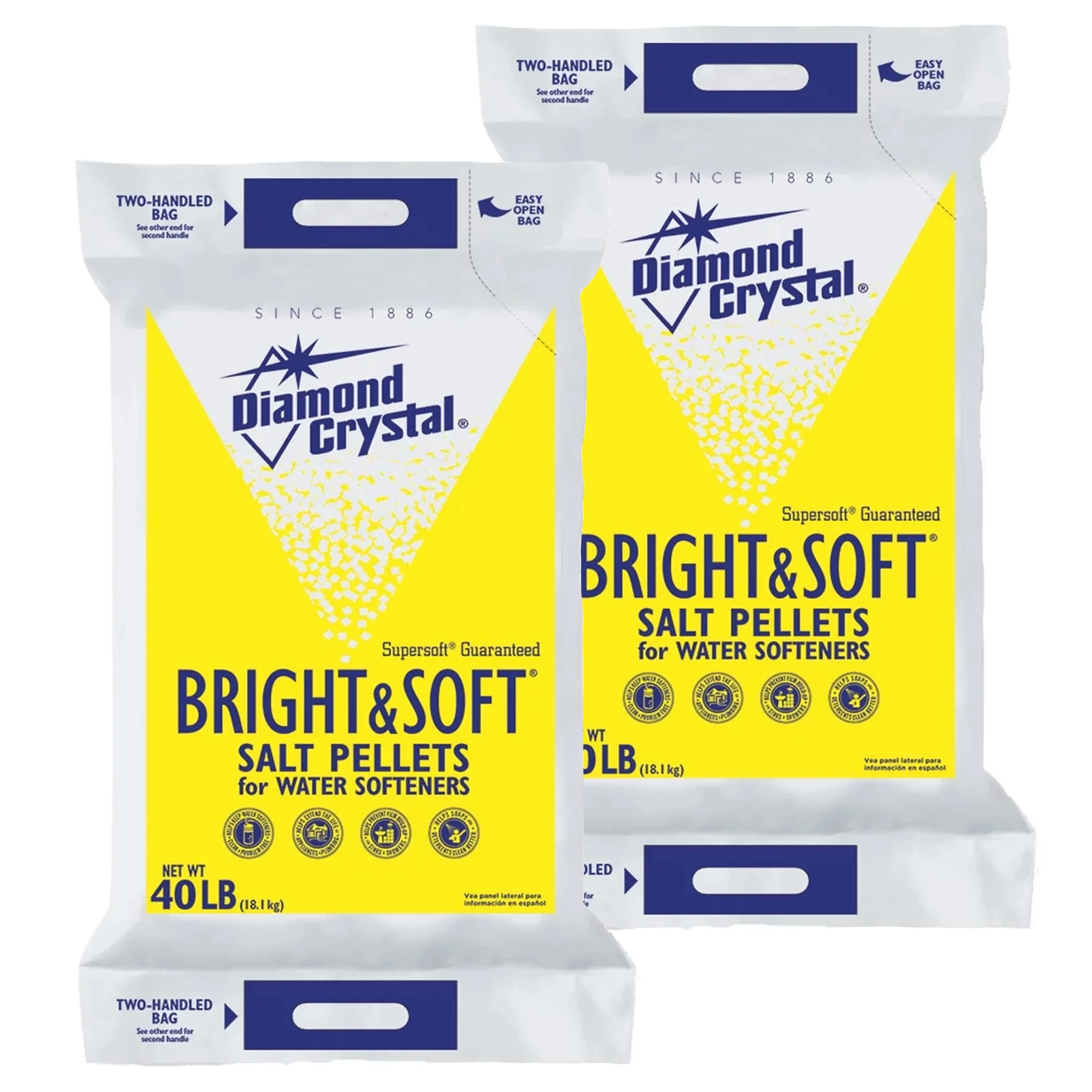 Diamond Crystal Bright & Soft Water Softener Salt Pellets, 40 lb. Bag-2-Pack