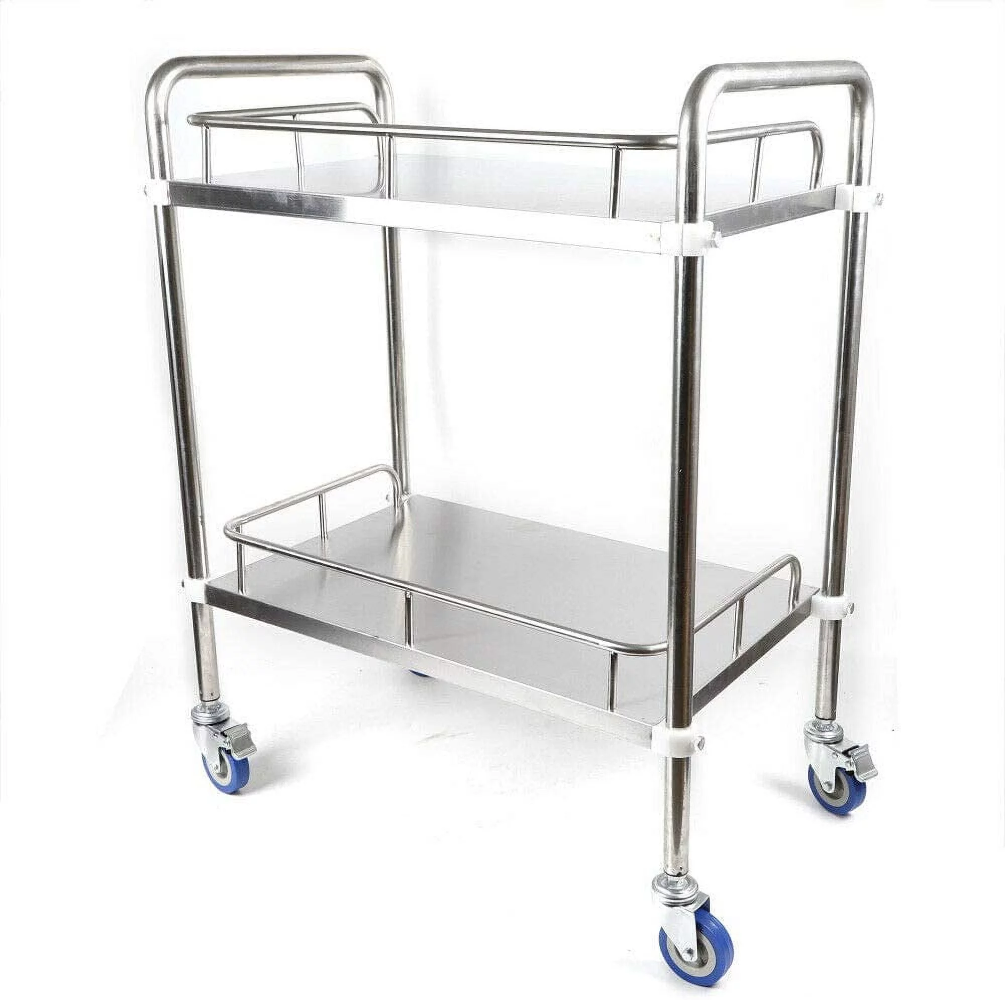 FETCOI 2 Layers Cart Trolley, Stainless Steel Utility Service Cart, Storage Cart Stand with Locking Wheels, Catering Medical Serving Dental Lab Cart Trolley
