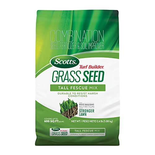 Scotts Turf Builder Grass Seed Tall Fescue Mix with Fertilizer and Soil Improver, Resists Harsh Conditions, 5.6 lbs.