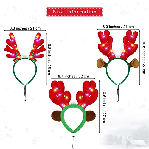 Pedgot 3 Pieces Light up Pet Christmas Headbands LED Pet Xmas Reindeer Antler Headbands for Christmas Holiday Supplies Accessory
