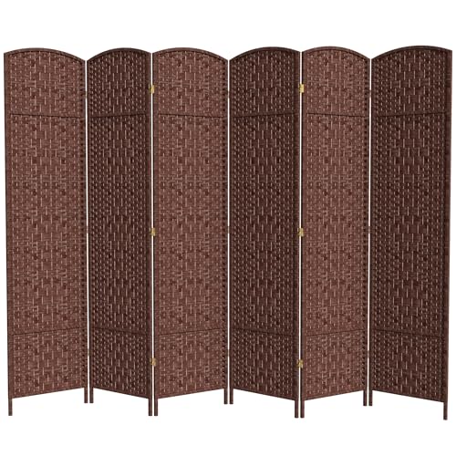 Red Lantern 7 ft. Tall Diamond Weave Dark Beige-6 Panels Room Divider
